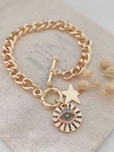 Atelier MIU Pozłacana bransoletka z elementami ozdobnymi rozmiar: onesize. Żółte bransoletki Atelier MIU, z cyrkonią, pozłacane. Za 45,95 zł.