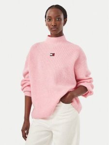 Tommy Jeans Sweter Badge DW0DW23349 Różowy Relaxed Fit. Czerwone swetry klasyczne Tommy Jeans, m, z jeansu, bez kołnierzyka. Za 449,99 zł.