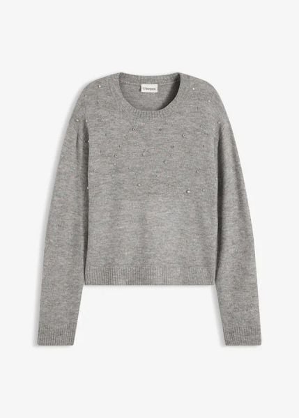 Sweter o pudełkowym kroju. Czarne swetry klasyczne bonprix, bez kołnierzyka. Za 107,99 zł.