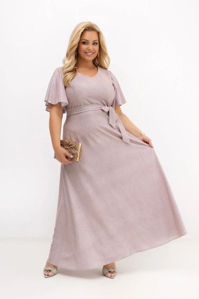 Sukienka maxi wieczorowa Wedding Glow pudrowy róż z poświatą srebra na bal i wesele PLUS SIZE OVERSIZE LATO. Czerwone sukienki Moda Size Plus Iwanek, na imprezę, na lato, l, bez wzorów, z elastanu, eleganckie, bez kołnierzyka, plus size, bez ramiączek, maxi, oversize. Za 439,90 zł.