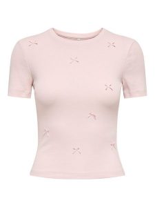 ONLY T-Shirt Femke 15369336 Różowy jasny Slim Fit. Czerwone t-shirty ONLY, xl, bez wzorów, z bawełny, bez kołnierzyka, bez ramiączek. Za 99,99 zł.