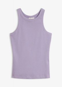 Tank top w prążek. Zielone topy bonprix, bez wzorów, z bawełny, bez kołnierzyka, bez ramiączek. Za 37,99 zł.