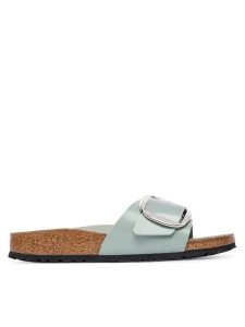 Birkenstock Klapki Madrid Big Buckle Hex 1031788 Zielony. Zielone klapki Birkenstock, bez wzorów, ze skóry, bez obcasa. Za 484,99 zł.
