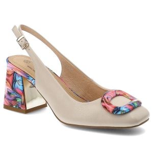 Czółenka damskie S.Barski, slingback ze skóry naturalnej z kolorowym obcasem i ozdobną klamrą z regulowanym paskiem, różowe, LZ61-2010. Brązowe czółenka S.BARSKI, bez wzorów, ze skóry, bez obcasa, na obcasie, bez zapięcia. Za 233,90 zł.