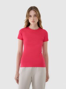 4F T-shirt slim z modalem damski - różowy M. Czerwone t-shirty 4f, m, bez wzorów, z bawełny, bez kołnierzyka, bez ramiączek. W wyprzedaży za 39,99 zł.