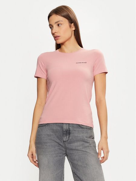 Guess Jeans T-Shirt W4YI02 J1314 Różowy Regular Fit. Czerwone t-shirty Guess Jeans, s, z aplikacjami, z bawełny, bez kołnierzyka, bez ramiączek. Za 79,99 zł.
