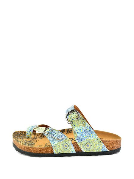 Calceo Japonki w kolorze niebiesko-żółtym rozmiar: 40. Niebieskie klapki Calceo, bez wzorów, z materiału, z otwartym noskiem, bez obcasa. Za 165,99 zł.