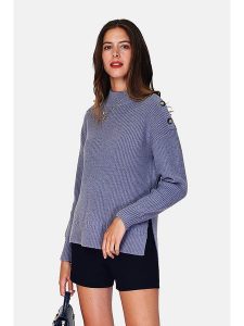 C& Jo Sweter w kolorze niebieskim rozmiar: 40. Niebieskie swetry oversize C& Jo, bez wzorów, z kaszmiru, bez ramiączek. Za 159,43 zł.