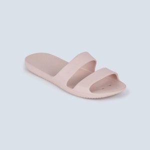 Klapki basenowe damskie Nabaiji 100 Basic. Czerwone klapki NABAIJI, bez wzorów, bez obcasa. Za 29,99 zł.