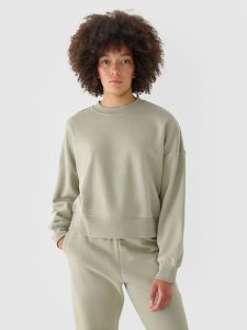 4F Bluza dresowa oversize nierozpinana bez kaptura damska - oliwkowa M. Brązowe bluzy 4f, m, bez wzorów, z bawełny, bez kaptura. W wyprzedaży za 69,99 zł.