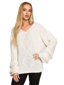 Made of emotion Sweter w kolorze kremowym rozmiar: S/M. Brązowe swetry oversize Made Of Emotion, m, bez wzorów, bez ramiączek. Za 116,95 zł.