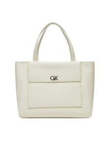 Calvin Klein Torebka Ck Medium Shopper_Tex K60K613178 Biały. Białe shopper bag Calvin Klein, bez wzorów, ze skóry, bez dodatków. Za 359,99 zł.
