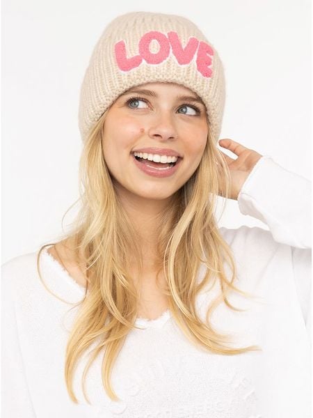 Zwillingsherz Czapka "Love" w kolorze beżowym rozmiar: onesize. Brązowe czapki Zwillingsherz, bez wzorów, z materiału. Za 126,45 zł.