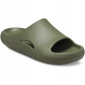 Klapki Dla Dorosłych Crocs Mellow Recovery Slide. Zielone klapki Crocs, bez wzorów, z materiału, bez obcasa. Za 199,99 zł.
