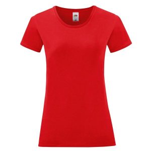 Koszulka Damska Iconic 150. Czerwone bluzki FRUIT OF THE LOOM, m, bez wzorów, sportowe, bez kołnierzyka, bez ramiączek. Za 28,99 zł.
