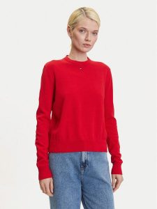 Tommy Jeans Sweter Essential DW0DW20159 Czerwony Regular Fit. Czerwone swetry klasyczne Tommy Jeans, xxs, z bawełny, bez kołnierzyka. Za 279,99 zł.