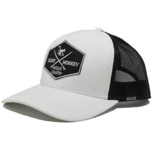 Czapka Trucker - 5 Paneli / Z recyklingu / Jeden rozmiar (Biały/Czarny). Białe czapki SURF MONKEY, z aplikacjami, z bawełny. Za 135,96 zł.