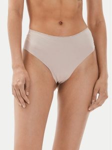 Tommy Hilfiger Stringi UW0UW05216 Beżowy. Brązowe stringi TOMMY HILFIGER, bez wzorów, z syntetyku. Za 79,99 zł.