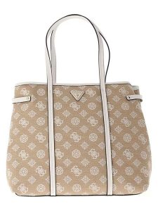 Guess Shopper bag "Beyza" w kolorze beżowym - 40 x 34 x 19,5 cm rozmiar: onesize. Brązowe shopper bag Guess, z aplikacjami, z materiału, bez dodatków. Za 521,99 zł.