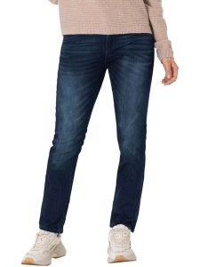 Timezone Dżinsy "Tahila" - Slim fit - w kolorze granatowym rozmiar: W28/L34. Niebieskie jeansy Timezone, z aplikacjami, z podwyższonym stanem. Za 79,03 zł.