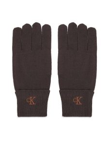 Calvin Klein Rękawiczki Damskie LV14F8021G Brązowy ciemny. Brązowe rękawiczki Calvin Klein, bez wzorów, z dzianiny. Za 209,99 zł.