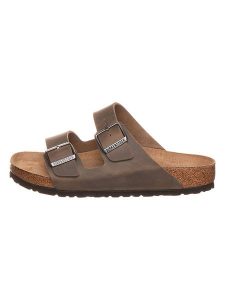 Birkenstock Skórzane klapki "Arizona" w kolorze khaki rozmiar: 41. Brązowe klapki Birkenstock, bez wzorów, z otwartym noskiem, bez obcasa. Za 439,24 zł.