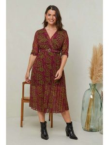 Curvy Lady Sukienka w kolorze bordowo-zielonym rozmiar: 40/42. Czerwone sukienki Curvy Lady, bez wzorów, z tkaniny, klasyczne, bez kołnierzyka, bez ramiączek, midi. Za 127,35 zł.