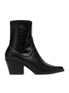 DeeZee Botki BZRB0184-7 Czarny. Czarne botki DeeZee, bez wzorów, z materiału, bez obcasa, na słupku, bez zapięcia. Za 199,99 zł.