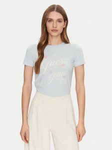 Guess Jeans T-Shirt W5GI24 J1314 Niebieski Regular Fit. Niebieskie t-shirty Guess Jeans, l, z aplikacjami, z bawełny, bez kołnierzyka, bez ramiączek. Za 89,99 zł.