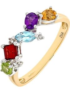 Revoni Złoty pierścionek z diamentami i kamieniami szlachetnymi rozmiar: 58. Żółte pierścionki Revoni, z ametystem, złote. Za 1 731,99 zł.