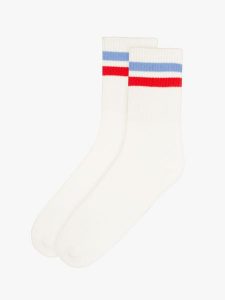 Białe skarpety bawełniane w paski. Białe skarpetki Ryłko, bez wzorów, z bawełny. W wyprzedaży za 14,99 zł.