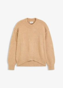 Sweter oversize. Brązowe swetry oversize bonprix, bez wzorów, bez ramiączek. Za 99,99 zł.