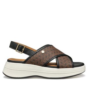 Sandały Geox. Brązowe sandały Geox, bez wzorów, bez obcasa, na koturnie, bez zapięcia. Za 369,99 zł.