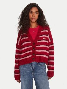 Tommy Jeans Kardigan Badge DW0DW21678 Czerwony Relaxed Fit. Czerwone kardigany Tommy Jeans, z jeansu. Za 499,99 zł.