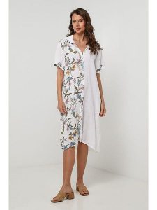 Lin Passion Lniana sukienka w kolorze białym rozmiar: 38/40. Białe sukienki Lin Passion, na co dzień, bez wzorów, ze lnu, klasyczne, bez kołnierzyka, bez ramiączek, midi, proste. Za 173,99 zł.