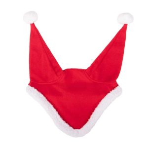 Czapka dla konia QHP Santa. Czerwone czapki QHP, bez wzorów, z futra, wizytowe. Za 99,50 zł.