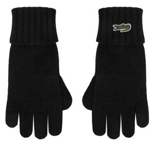Rękawiczki Lacoste. Czarne rękawiczki Lacoste, bez wzorów, z dzianiny. Za 219,99 zł.