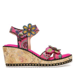 Sandały Laura Vita. Czerwone sandały LAURA VITA, bez wzorów, bez obcasa, na koturnie, bez zapięcia. Za 429,99 zł.