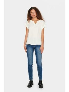 SAINT TROPEZ Bluzka w kolorze kremowym rozmiar: XS. Brązowe bluzki Saint Tropez, xs, bez wzorów, bez kołnierzyka, bez ramiączek. Za 64,45 zł.