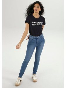 Aniston Dżinsy - Skinny fit - w kolorze niebieskim rozmiar: 40. Niebieskie jeansy Aniston, z aplikacjami, ze skóry, z podwyższonym stanem. Za 83,42 zł.