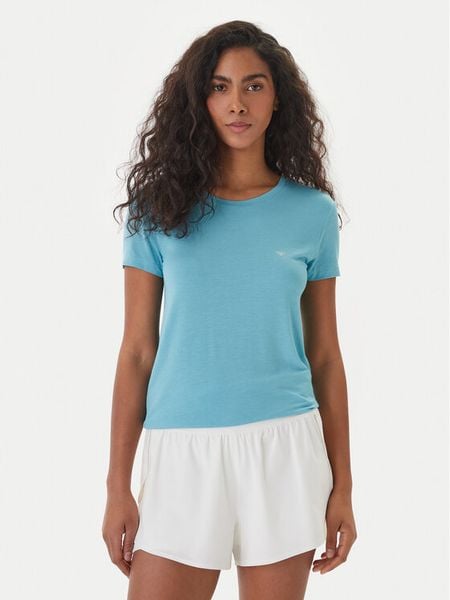 Emporio Armani T-Shirt EW000408 AF19024 U9163 Turkusowy Regular Fit. Niebieskie t-shirty Emporio Armani, l, bez wzorów, z bawełny, bez kołnierzyka, bez ramiączek. Za 259,99 zł.