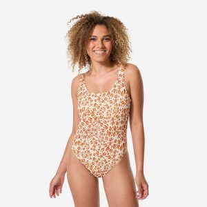 Kostium kąpielowy jednoczęściowy surfingowy damski Decathlon Aurely. Brązowe stroje jednoczęściowe OLAIAN, bez wzorów, z elastanu. Za 69,99 zł.