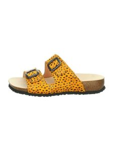 Think! Skórzane klapki "Julia" w kolorze żółtym rozmiar: 39. Żółte klapki Think, bez wzorów, z otwartym noskiem, bez obcasa. Za 139,66 zł.