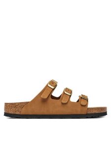 Birkenstock Klapki Florida 1033203 Brązowy. Brązowe klapki Birkenstock, bez wzorów, z nubiku, bez obcasa. Za 496,99 zł.