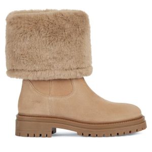 Botki Geox. Brązowe botki Geox, bez wzorów, bez obcasa, na płaskiej podeszwie, bez zapięcia. Za 579,99 zł.