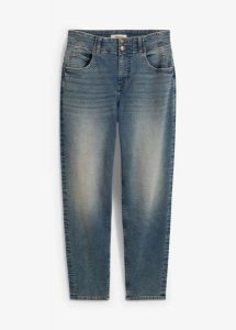 Dżinsy mom, high waist. Niebieskie jeansy bonprix, bez wzorów, z jeansu, z podwyższonym stanem. Za 142,99 zł.