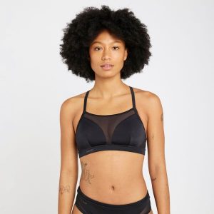 Góra kostiumu kąpielowego surfingowego damska Olaian Elise. Czarne bikini OLAIAN, bez wzorów, z elastanu. Za 99,99 zł.