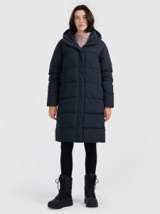 4F Płaszcz puchowy z wypełnieniem syntetycznym damski - czarny XXL. Czarne płaszcze 4f, na zimę, xxl, bez wzorów, z materiału, bez kaptura. Za 699,99 zł.