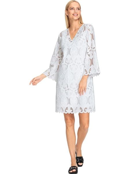 Heine Sukienka w kolorze białym rozmiar: 38. Białe sukienki Heine, na co dzień, bez wzorów, z bawełny, bez kołnierzyka, bez ramiączek, midi, proste. Za 83,03 zł.