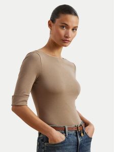 LAUREN RALPH LAUREN Bluzka 200654963191 Beżowy Slim Fit. Brązowe bluzki Lauren Ralph Lauren, xl, bez wzorów, z bawełny, bez kołnierzyka, bez ramiączek. Za 159,99 zł.